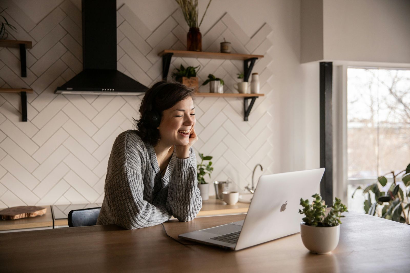 Working from home in a clean kitchen